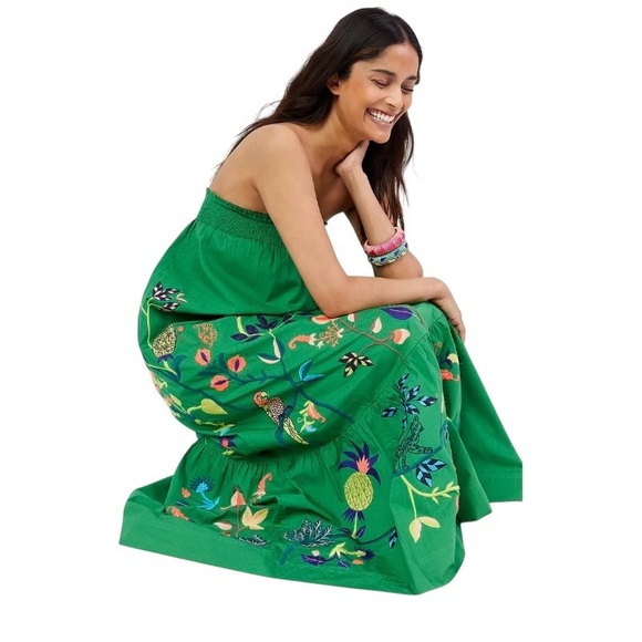 Anthropologie Dresses & Skirts - Anthropologie Green Ruffled Floral Embroidered Maxi Dress Tropical